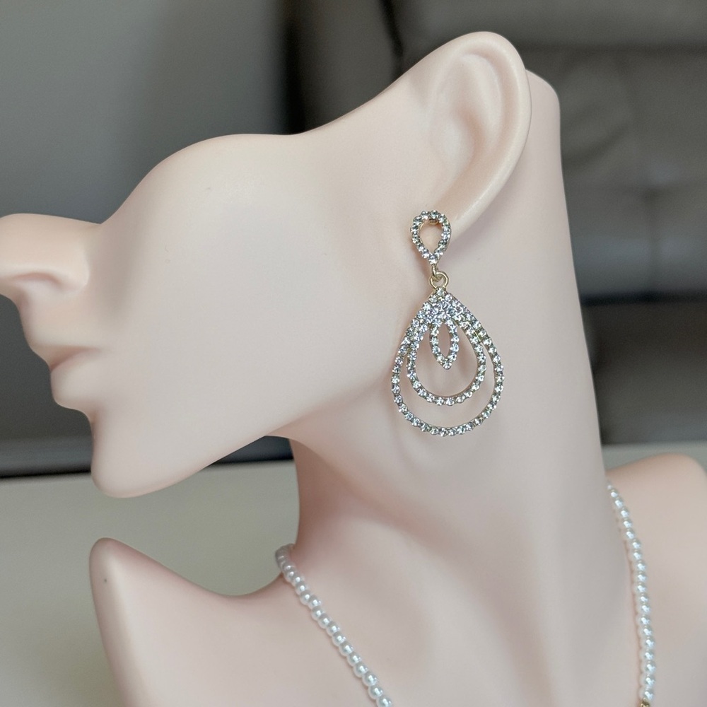 Gold-Tone Crystal Teardrop Dangle Earrings - Sparkling White Crystals